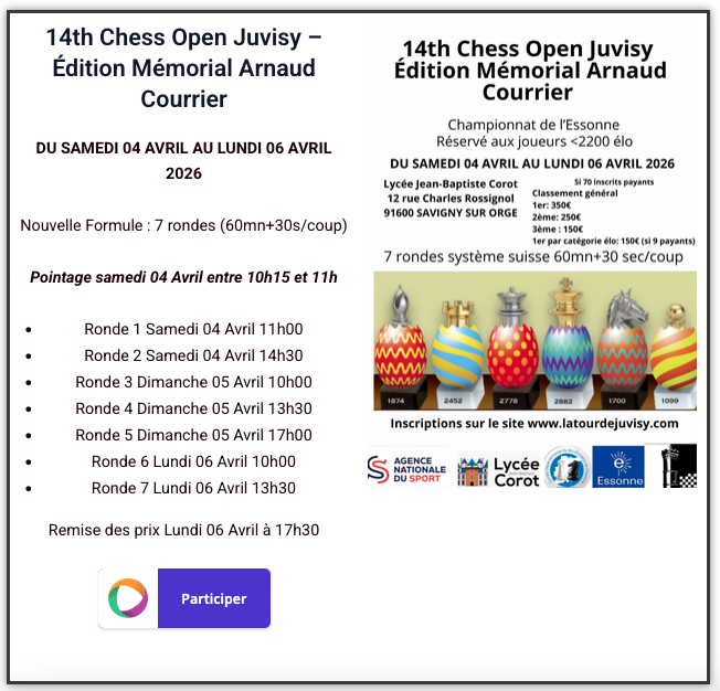 14th Chess Open Juvisy - Mémorial Arnaud Courrier