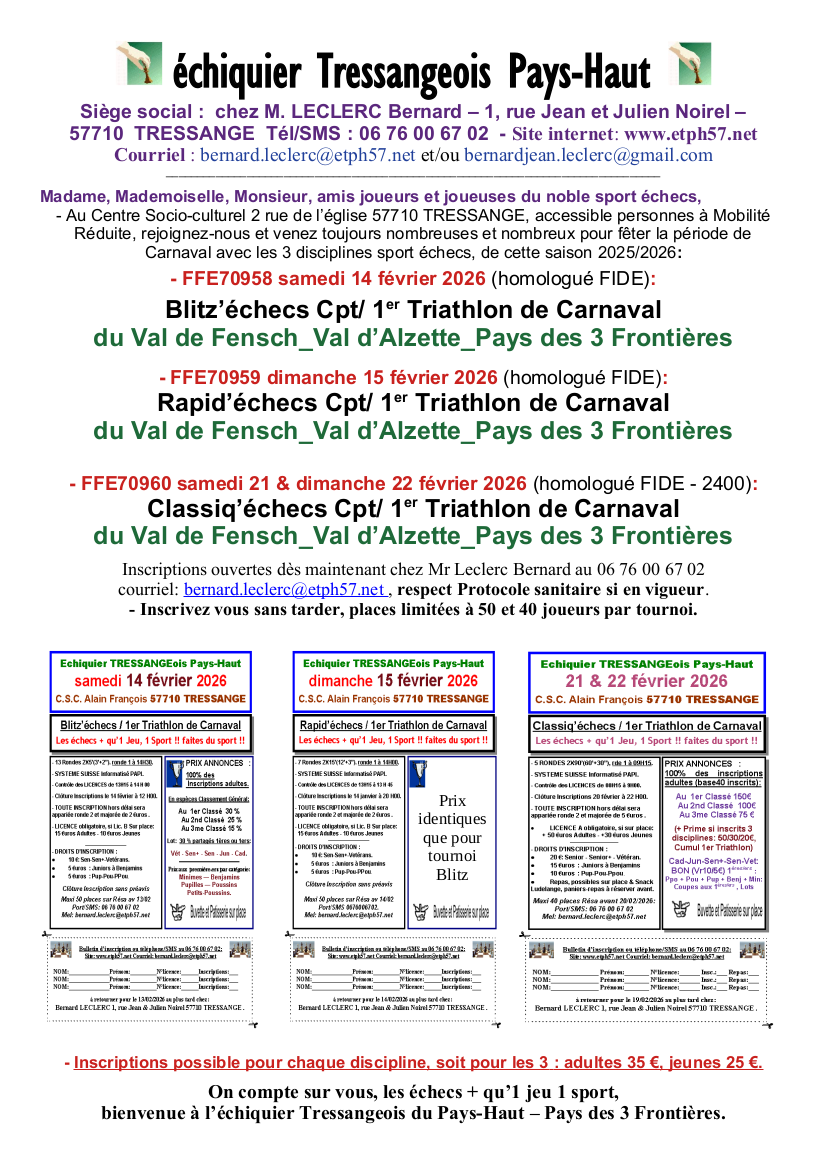 1er Triathlon d'échecs de Carnaval de Tressange Blitz