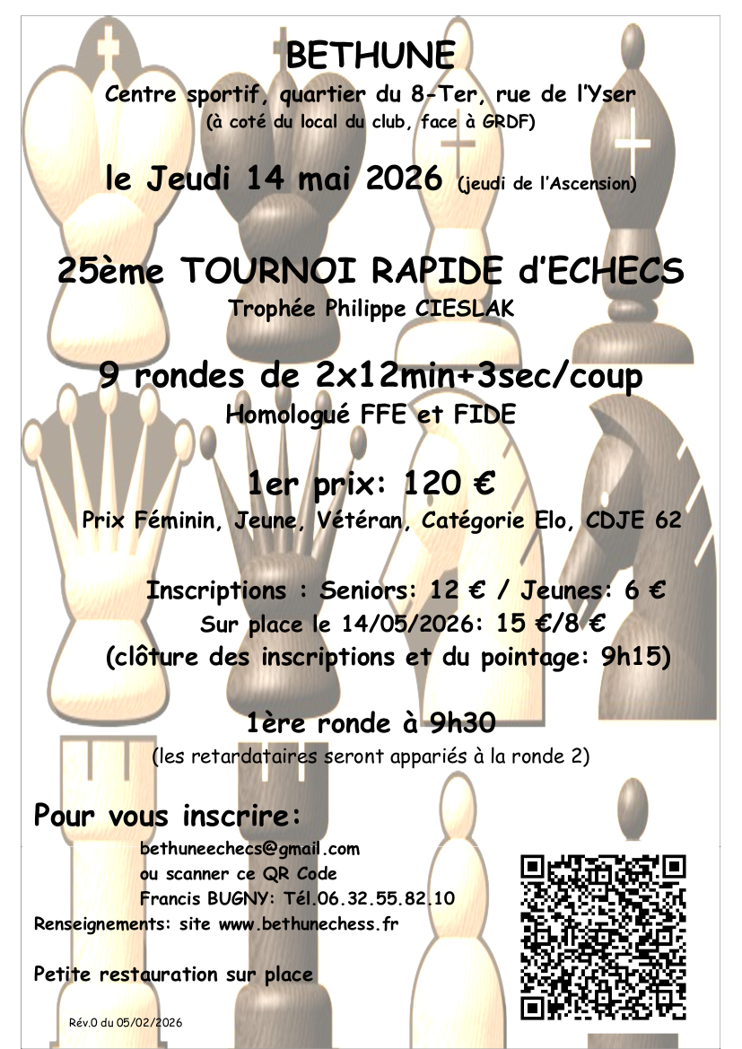 25ème Tournoi Rapide d'Echecs de Béthune