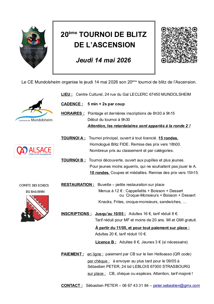 20ème Tournoi de Blitz de Mundolsheim