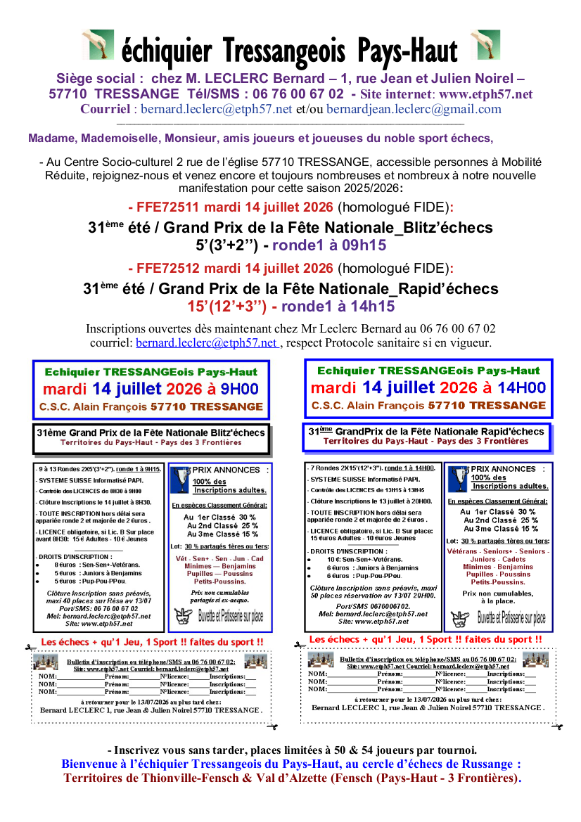 31ème Grand Prix de la Fête Nationale Blitz'échecs